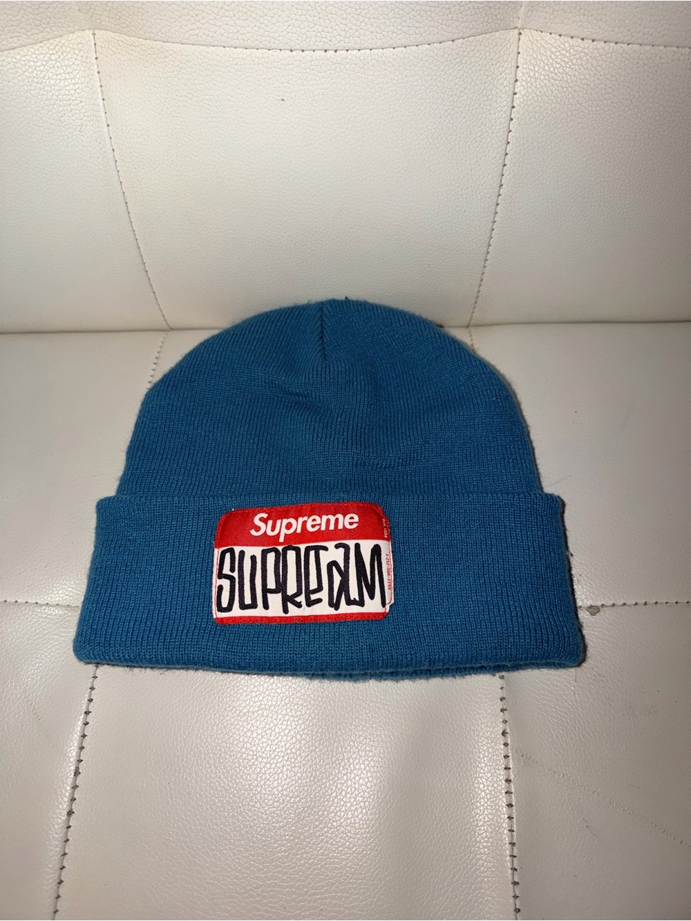 Supreme Gonz Teal Cuffed Beanie with Red Logo Patch